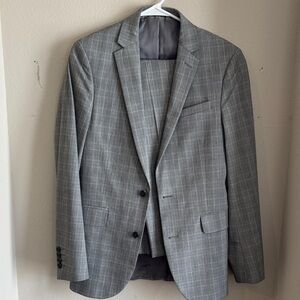 36 R Slim Fit Classic Gray Checkered Men's Suit